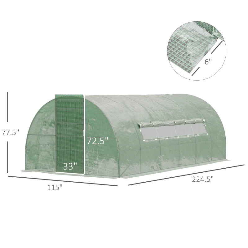 Outsunny 20' x 10' x 6.5' Large Tunnel Greenhouse with Roll-up Windows & Door, Walk-In Hoop Hot House with PE Cover, Heavy-duty Steel Frame, Green