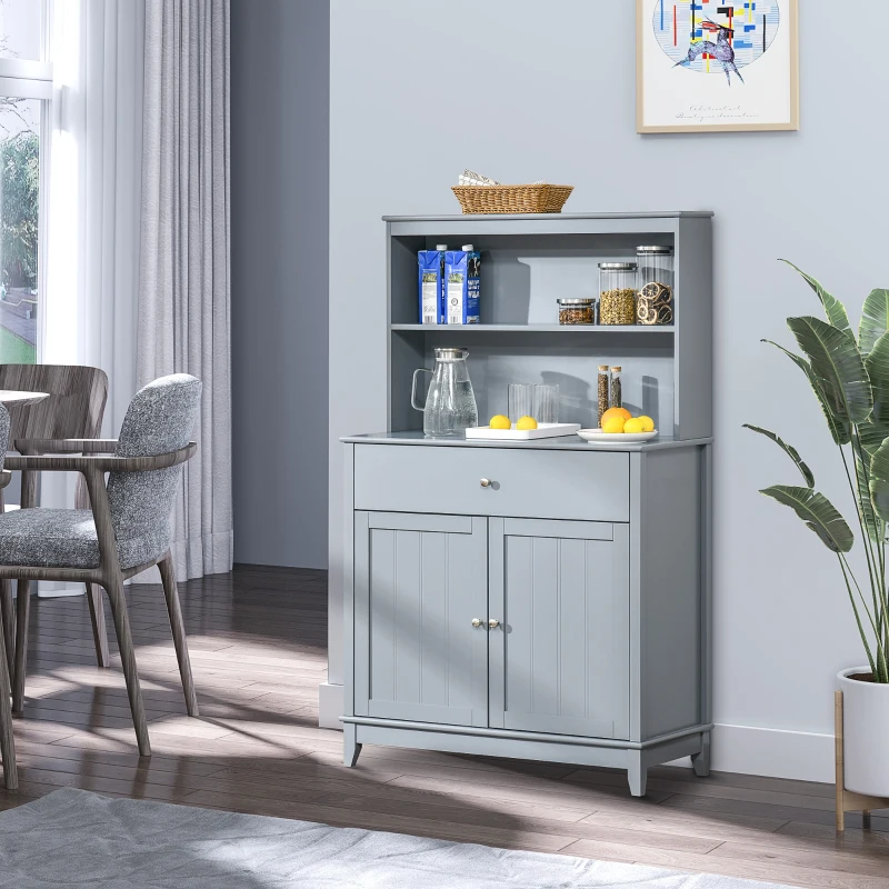 HOMCOM Modern 58" Kitchen Buffet with Hutch, Microwave Cabinet with Drawer and Storage Cupboard, Grey
