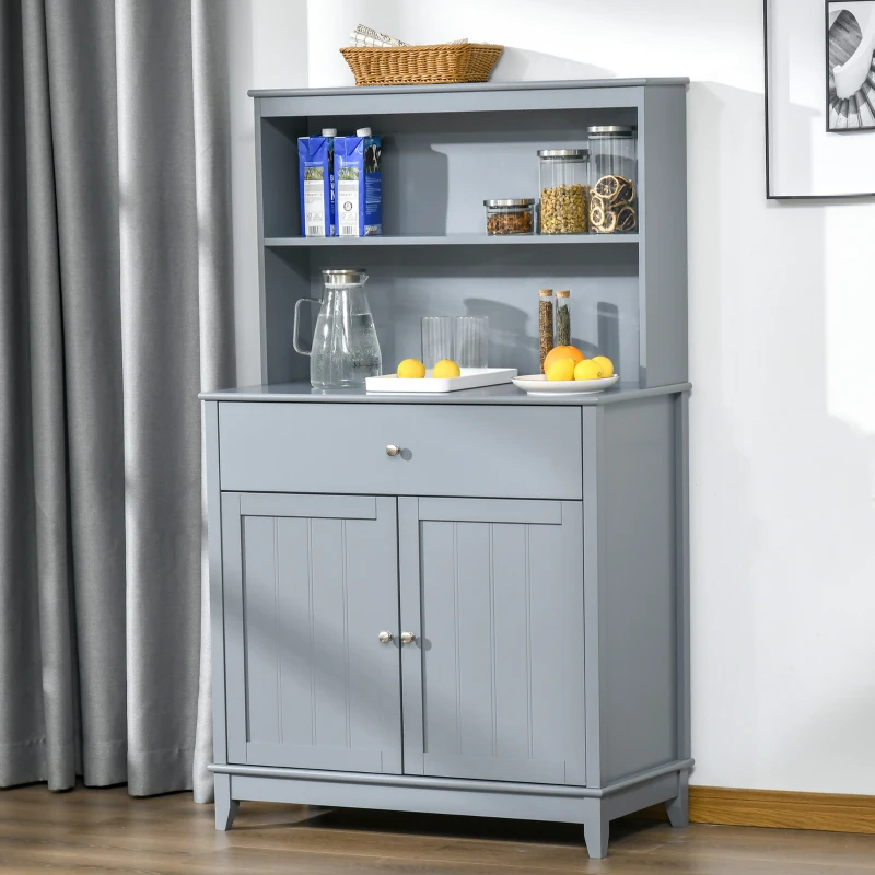 HOMCOM Modern 58" Kitchen Buffet with Hutch, Microwave Cabinet with Drawer and Storage Cupboard, Grey