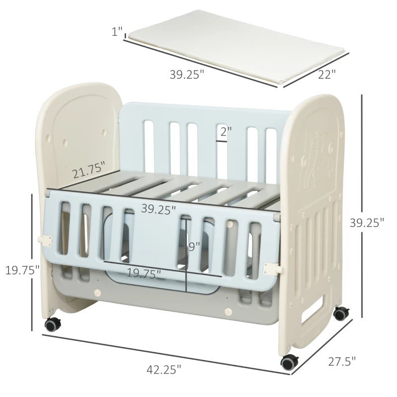 Qaba 3-in-1 Convertible Baby Crib Bedside Sleeper Bassinet with Storage Area, 4 Detachable Lockable Wheels, Mattress, Blue