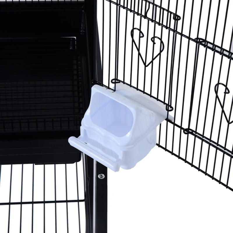 PawHut 60" Rolling Bird Cage Cockatoo House Play Top Finch Pet Supply with Wheels Black