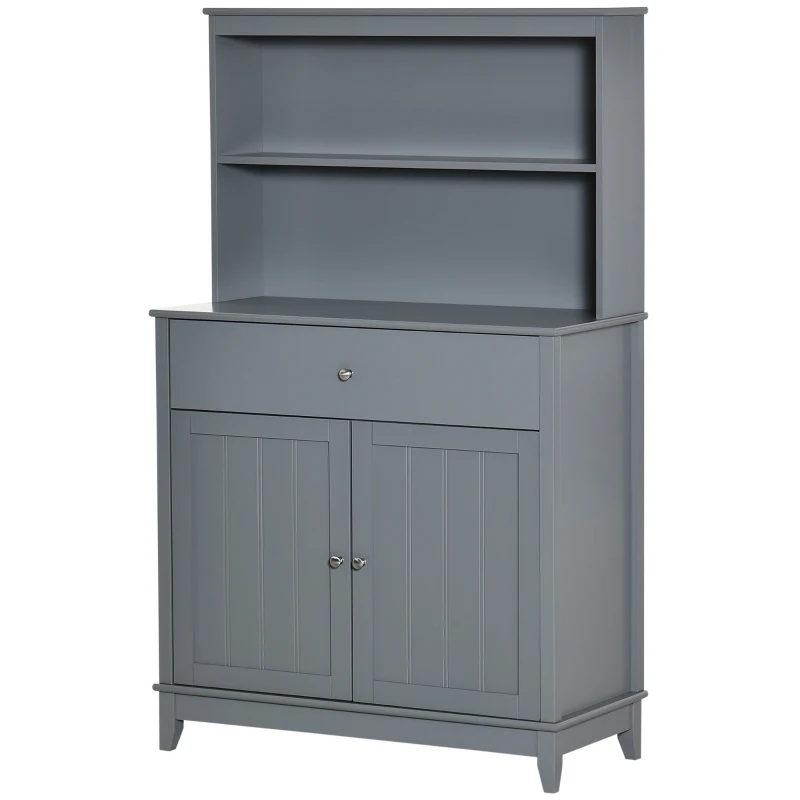 HOMCOM Modern 58" Kitchen Buffet with Hutch, Microwave Cabinet with Drawer and Storage Cupboard, Grey