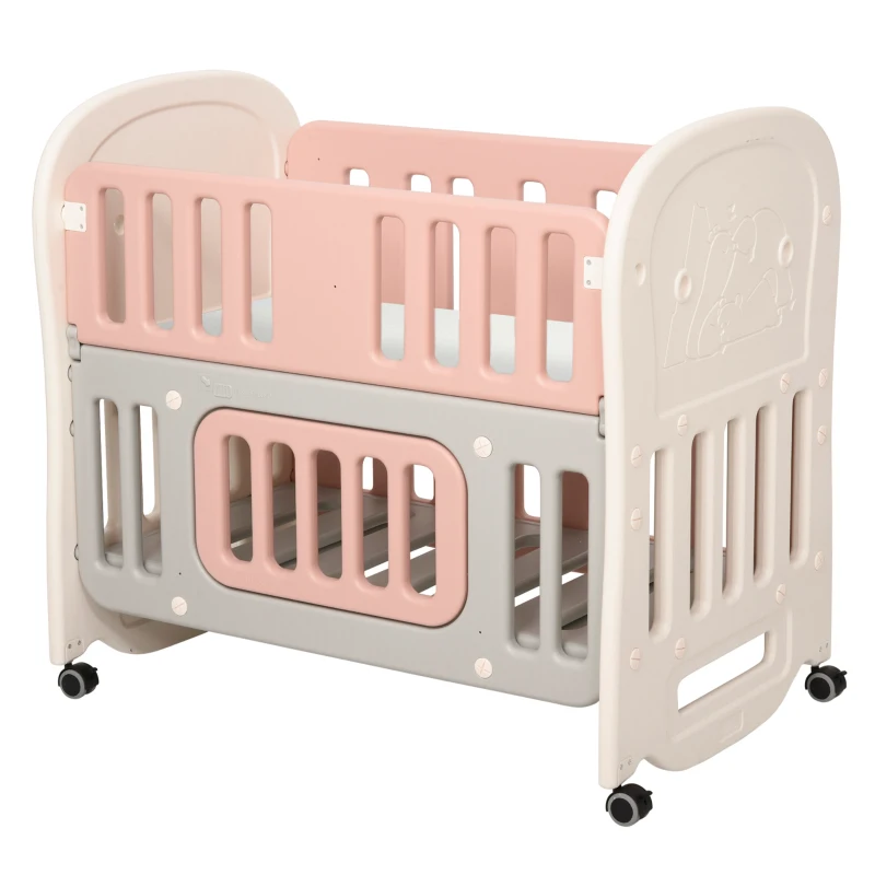 Qaba 3-in-1 Convertible Baby Crib Bedside Sleeper Bassinet with Storage Area, 4 Detachable Lockable Wheels, Mattress, Pink