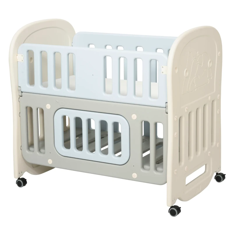 Qaba 3-in-1 Convertible Baby Crib Bedside Sleeper Bassinet with Storage Area, 4 Detachable Lockable Wheels, Mattress, Blue