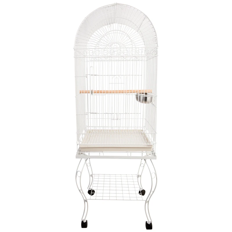 PawHut Play Open Top Bird Cage 60" Budgie Cage for Finches, Canaries with Rolling Stand, Removable Tray, Perches, Storage Shelf White, 21.3" x 21.3"