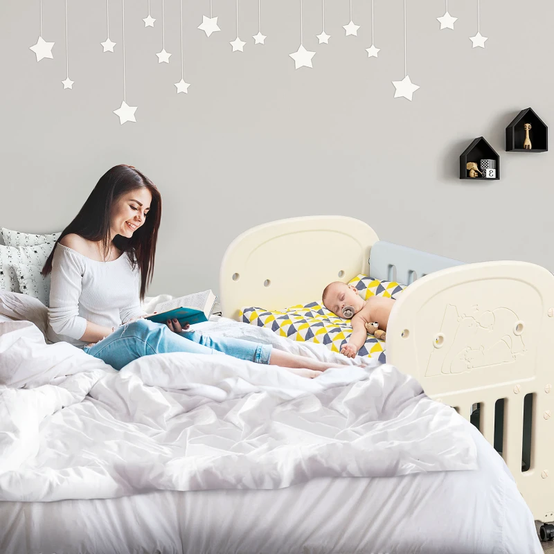 Qaba 3-in-1 Convertible Baby Crib Bedside Sleeper Bassinet with Storage Area, 4 Detachable Lockable Wheels, Mattress, Blue