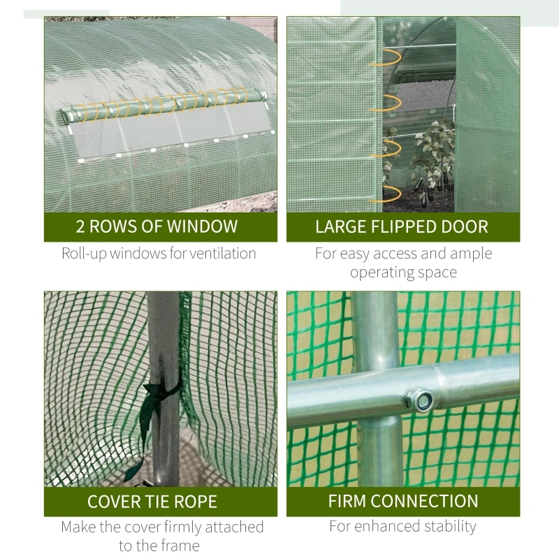 Outsunny 20' x 10' x 6.5' Large Tunnel Greenhouse with Roll-up Windows & Door, Walk-In Hoop Hot House with PE Cover, Heavy-duty Steel Frame, Green