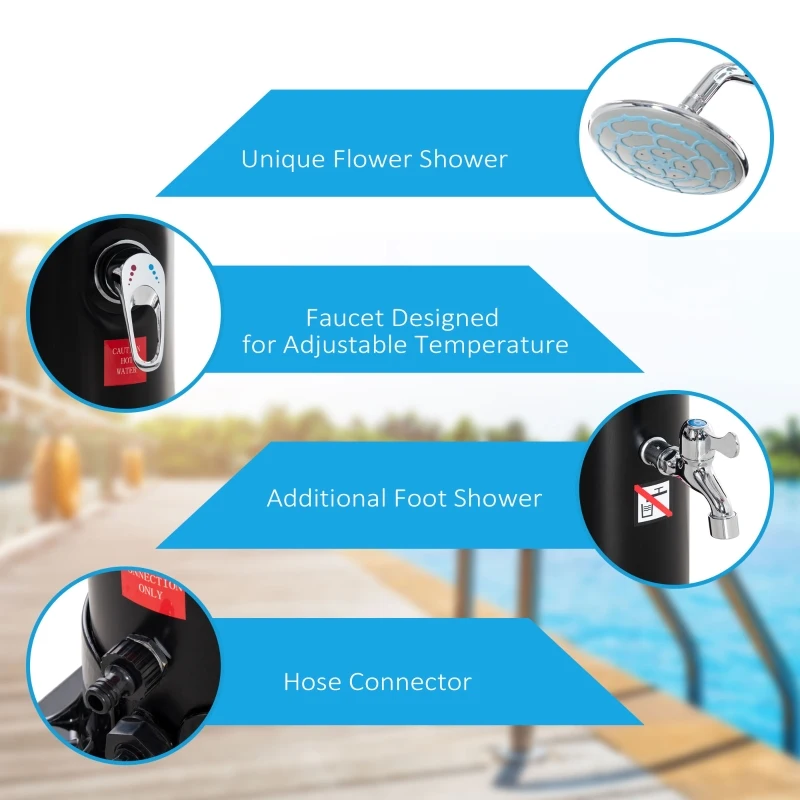 Outsunny 7 FT Solar Heated Shower with Free-Rotating Shower Head, Temperature Adjustment & Foot Shower, 2-Section Outdoor Shower for Backyard Poolside Beach Pool Spa, 9.2 Gallon