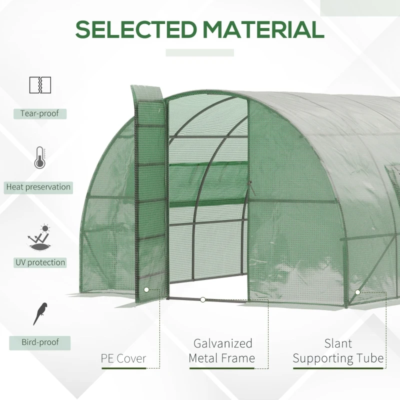 Outsunny 20' x 10' x 6.5' Large Tunnel Greenhouse with Roll-up Windows & Door, Walk-In Hoop Hot House with PE Cover, Heavy-duty Steel Frame, Green