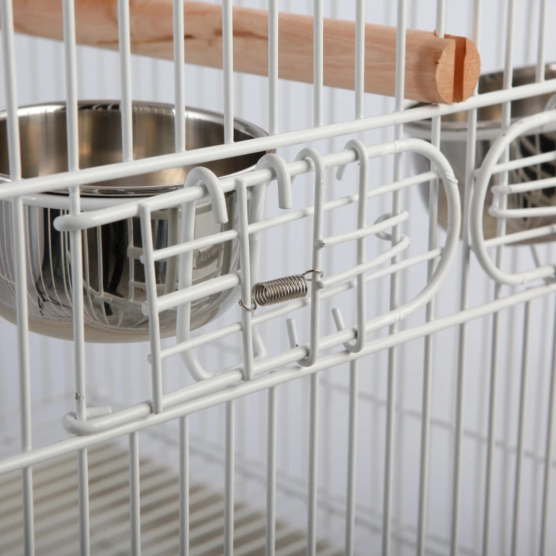 PawHut Play Open Top Bird Cage 60" Budgie Cage for Finches, Canaries with Rolling Stand, Removable Tray, Perches, Storage Shelf White, 21.3" x 21.3"