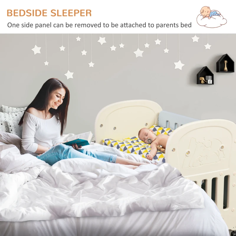 Qaba 3-in-1 Convertible Baby Crib Bedside Sleeper Bassinet with Storage Area, 4 Detachable Lockable Wheels, Mattress, Blue