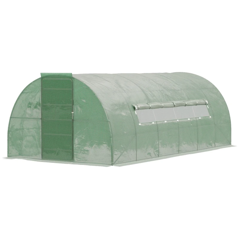 Outsunny 20' x 10' x 6.5' Large Tunnel Greenhouse with Roll-up Windows & Door, Walk-In Hoop Hot House with PE Cover, Heavy-duty Steel Frame, Green