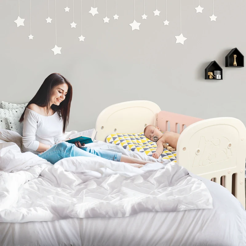 Qaba 3-in-1 Convertible Baby Crib Bedside Sleeper Bassinet with Storage Area, 4 Detachable Lockable Wheels, Mattress, Pink
