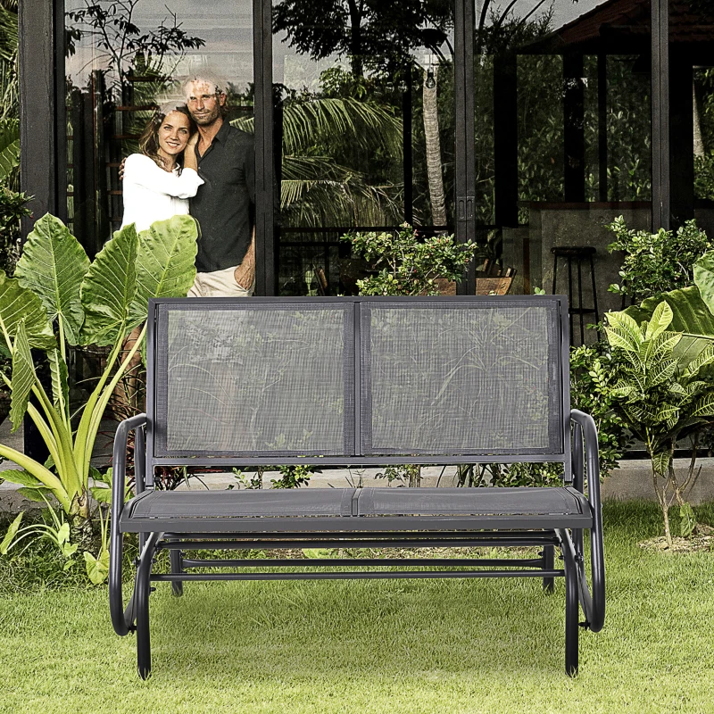 Outsunny 2-Person Outdoor Glider Bench Patio Double Swing Rocking Chair Loveseat w/Power Coated Steel Frame for Backyard Garden Porch, Grey