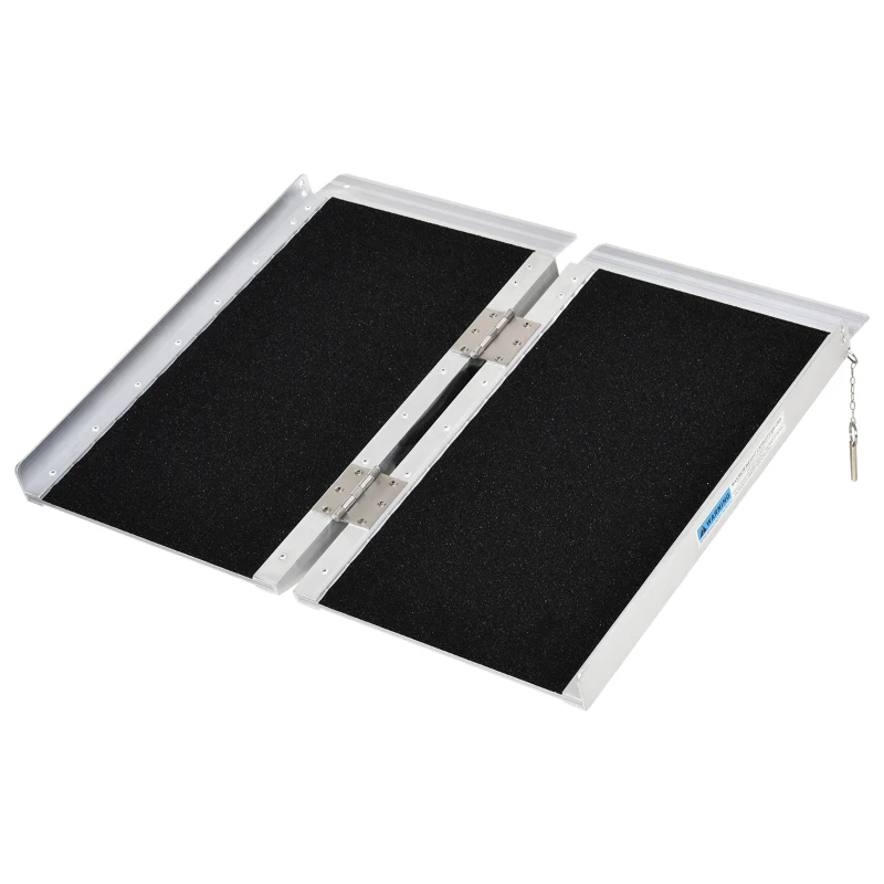 HOMCOM Wheelchair Ramp 2FT, Folding Aluminum Threshold Ramp with Non-Slip Surface, Transition Plates, 600lbs Weight Capacity, Handicap Ramp for Home, Doorways, Curbs, Steps