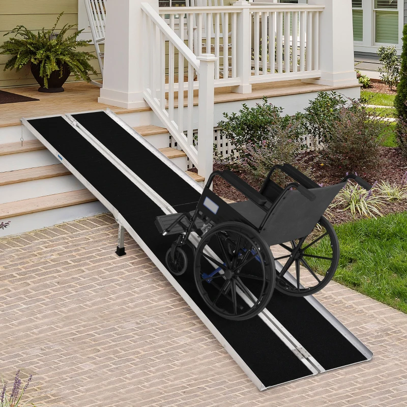HomCom 10' Portable Traveling Convenient Mobility Ramp Carpeted Aluminum Side Walls Folding