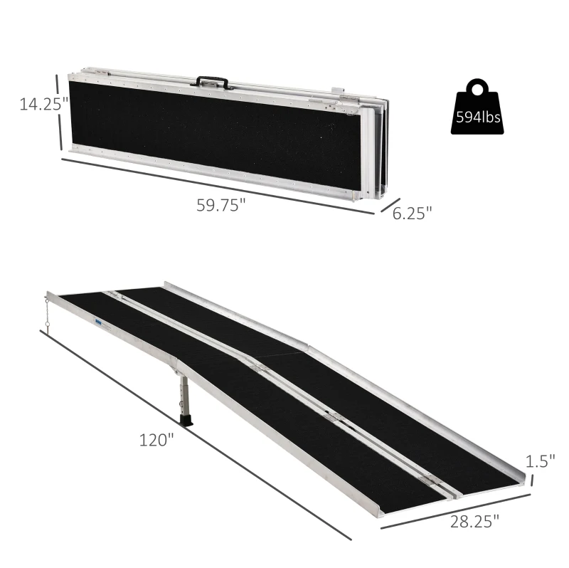 HomCom 10' Portable Traveling Convenient Mobility Ramp Carpeted Aluminum Side Walls Folding