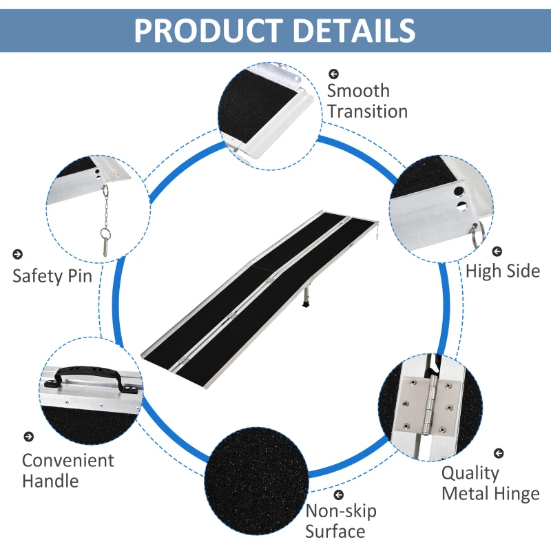 HomCom 10' Portable Traveling Convenient Mobility Ramp Carpeted Aluminum Side Walls Folding