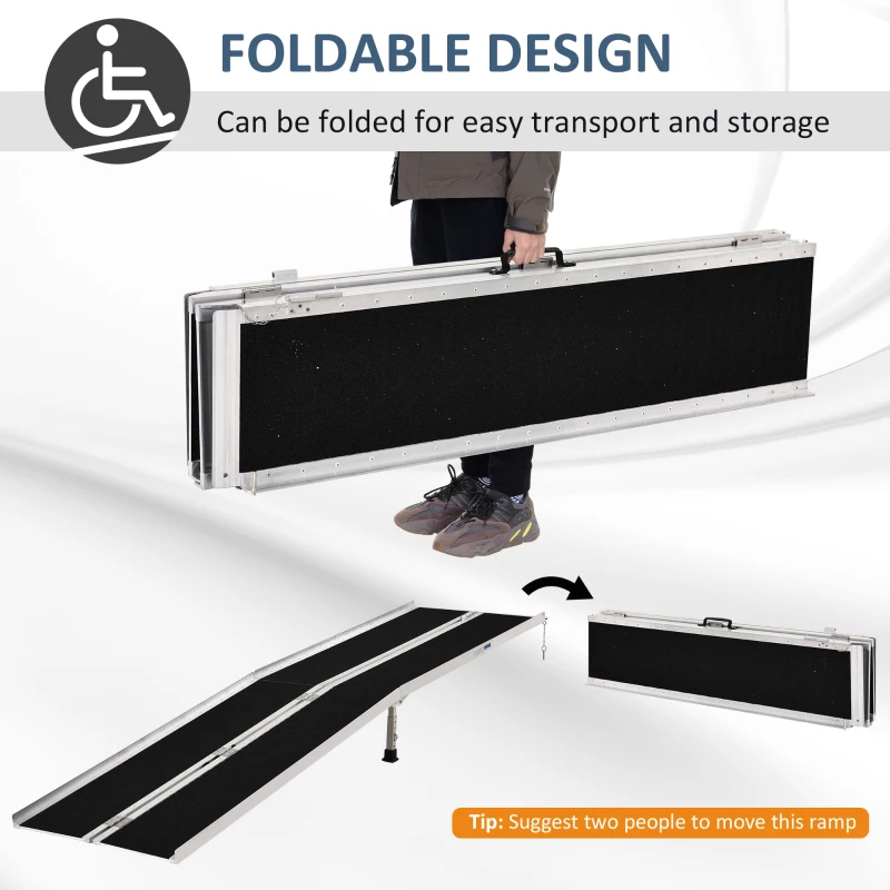 HomCom 10' Portable Traveling Convenient Mobility Ramp Carpeted Aluminum Side Walls Folding