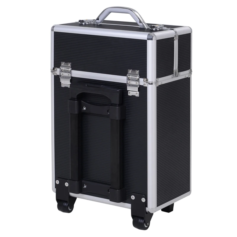 HOMCOM 23" Lockable Professional Rolling Cosmetic Makeup Train Case, Black