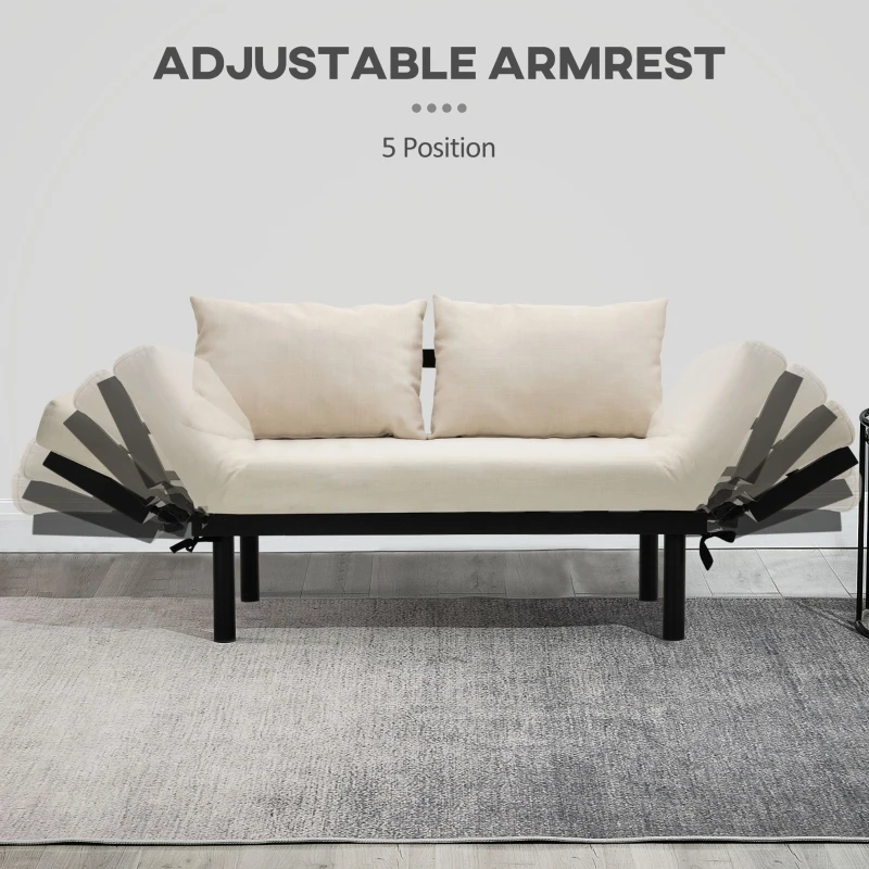 HOMCOM Convertible 3-Position Relaxing Futon Birch Wood Daybed Lounger Sofa Bed Loveseat - Black/Cream White