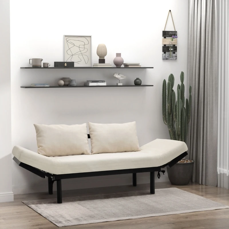 HOMCOM Convertible 3-Position Relaxing Futon Birch Wood Daybed Lounger Sofa Bed Loveseat - Black/Cream White