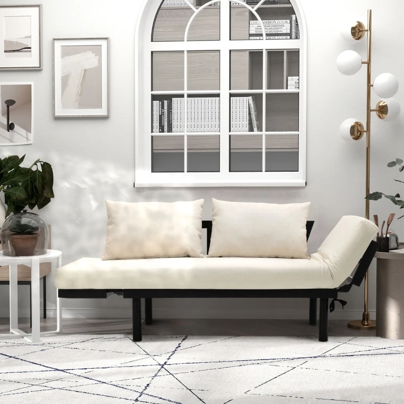 HOMCOM Convertible 3-Position Relaxing Futon Birch Wood Daybed Lounger Sofa Bed Loveseat - Black/Cream White