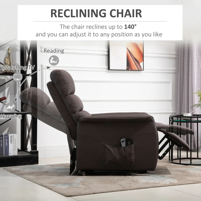 HOMCOM Power Lift Assist Recliner Chair for Elderly with Remote Control, Linen Fabric Upholstery, Brown