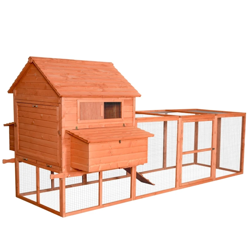 PawHut 145" Large Chicken House Rabbit Hutch Wooden Poultry Cage Pen Garden & Backyard with Run & Inner Hen House Space