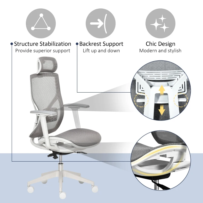 Vinsetto Adjustable Ergonomic Office Chair w/ 360° Swivel Base, 5 Star Wheels, Mesh Back