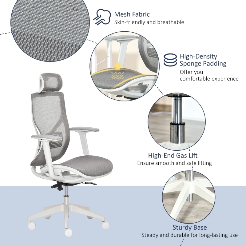 Vinsetto Adjustable Ergonomic Office Chair w/ 360° Swivel Base, 5 Star Wheels, Mesh Back