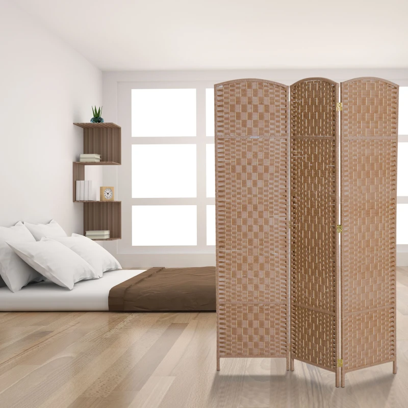 HOMCOM 6' Tall Wicker Weave 3 Panel Room Divider Wall Divider, Natural Wood