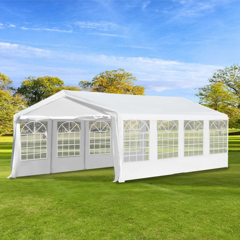 Outsunny 13’x26’ Heavy-duty Outdoor Carport Party Event Tent Patio Gazebo Canopy with 4 Sidewalls, White
