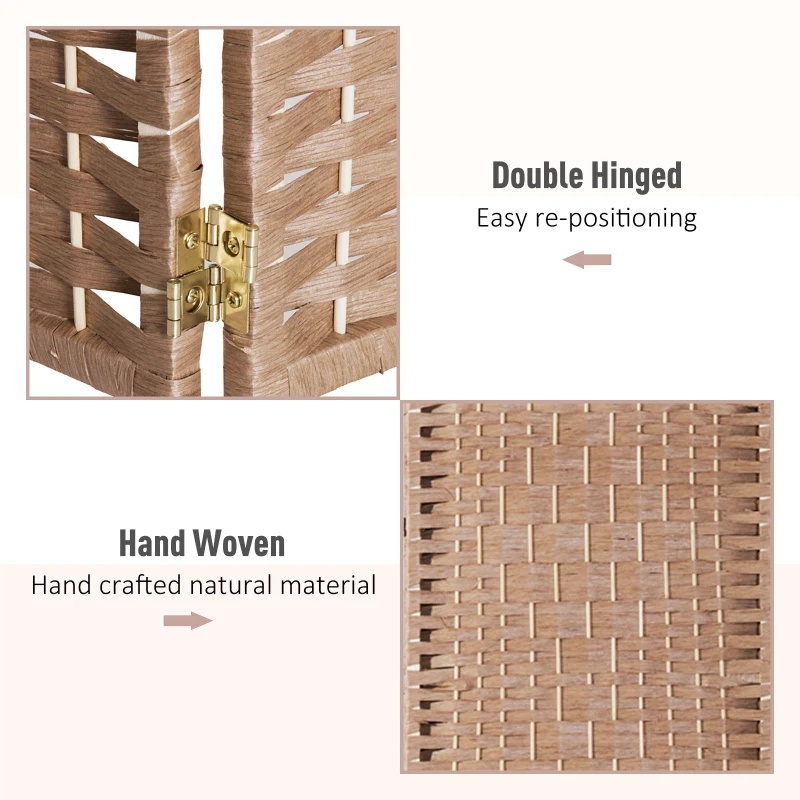 HOMCOM 6' Tall Wicker Weave 3 Panel Room Divider Wall Divider, Natural Wood
