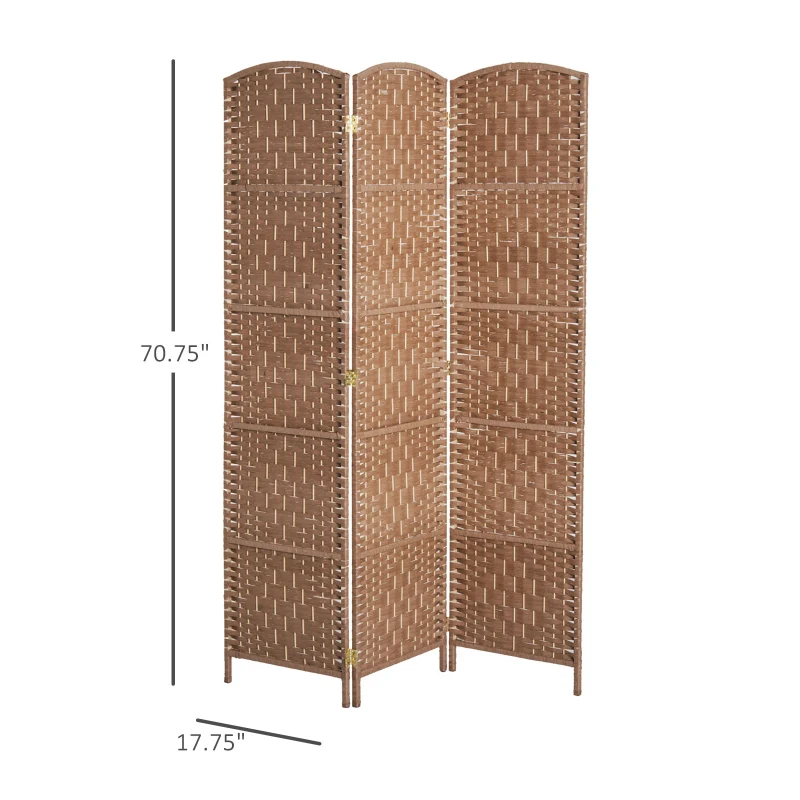 HOMCOM 6' Tall Wicker Weave 3 Panel Room Divider Wall Divider, Natural Wood
