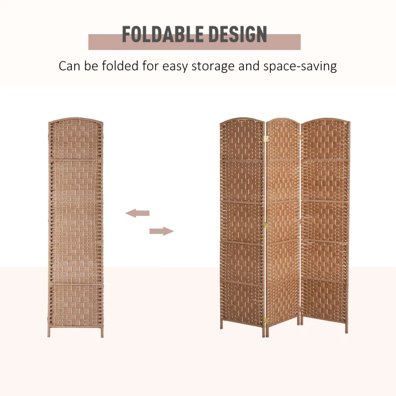 HOMCOM 6' Tall Wicker Weave 3 Panel Room Divider Wall Divider, Natural Wood