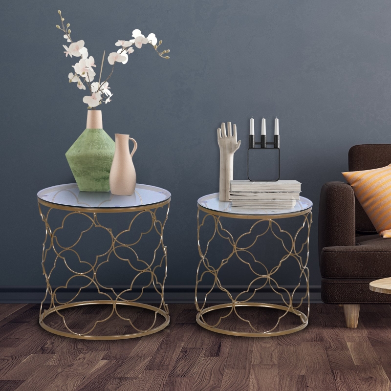 HOMCOM Set of 2 Nesting Table Coffee End Table Set Modern for Living room Furniture Decor Gold
