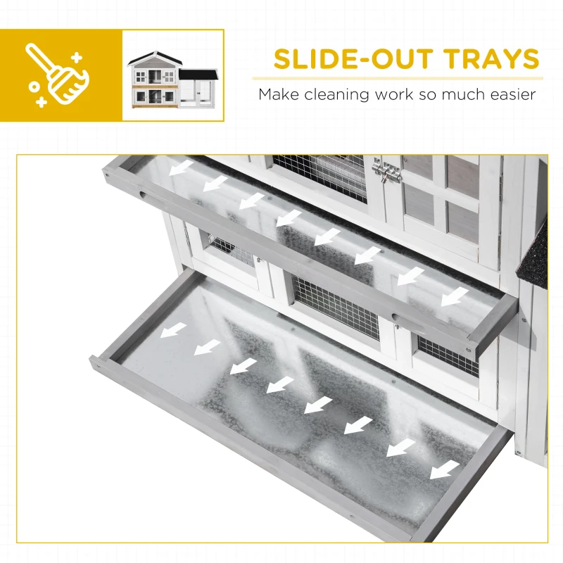 PawHut 59" Wooden Rabbit Hutch 2 Tier Bunny House Pet Playpen Enclosure for Indoor Outdoor with Slide-out Tray, Ramp, for Rabbits and Small Animals, Grey