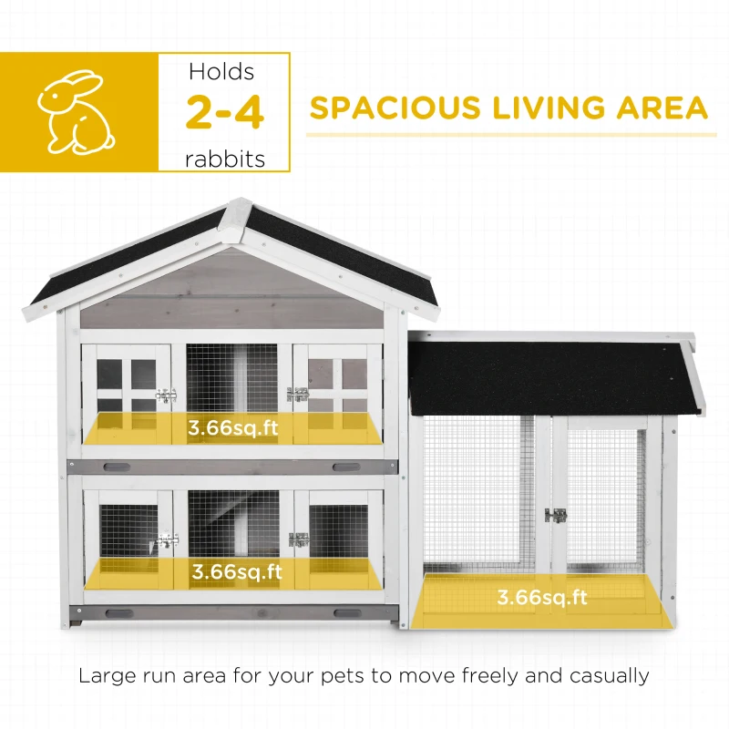 PawHut 59" Wooden Rabbit Hutch 2 Tier Bunny House Pet Playpen Enclosure for Indoor Outdoor with Slide-out Tray, Ramp, for Rabbits and Small Animals, Grey
