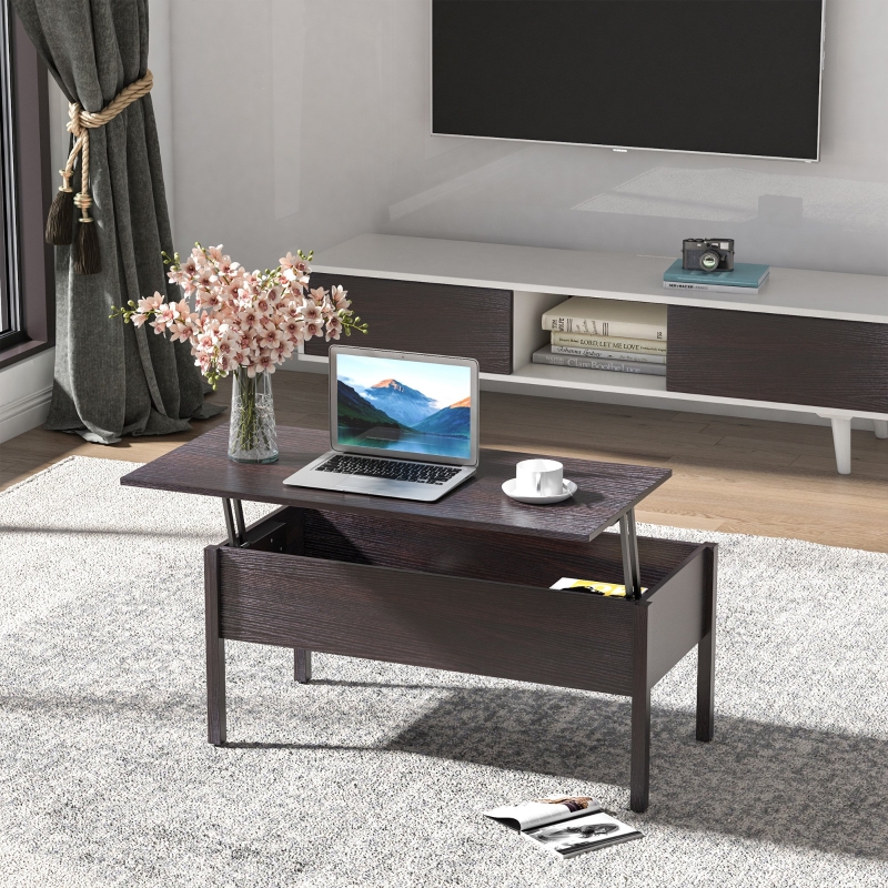 HOMCOM 39" Modern Lift Top Coffee Table Desk With Hidden Storage Compartment for Living Room, Coffee