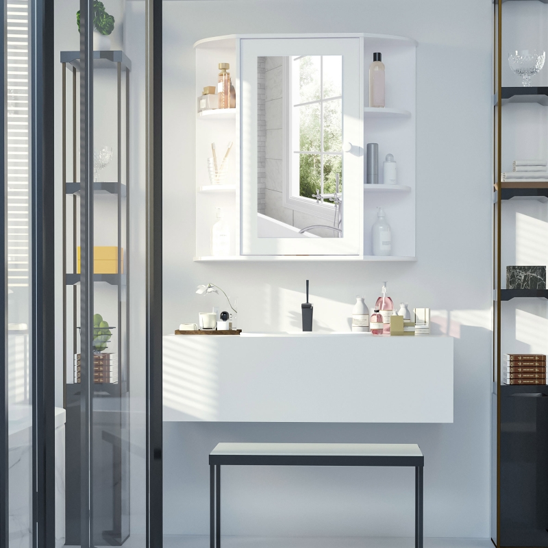 HOMCOM Wall Mounted Bathroom Medicine Cabinet Storage Organizer with Mirror Door