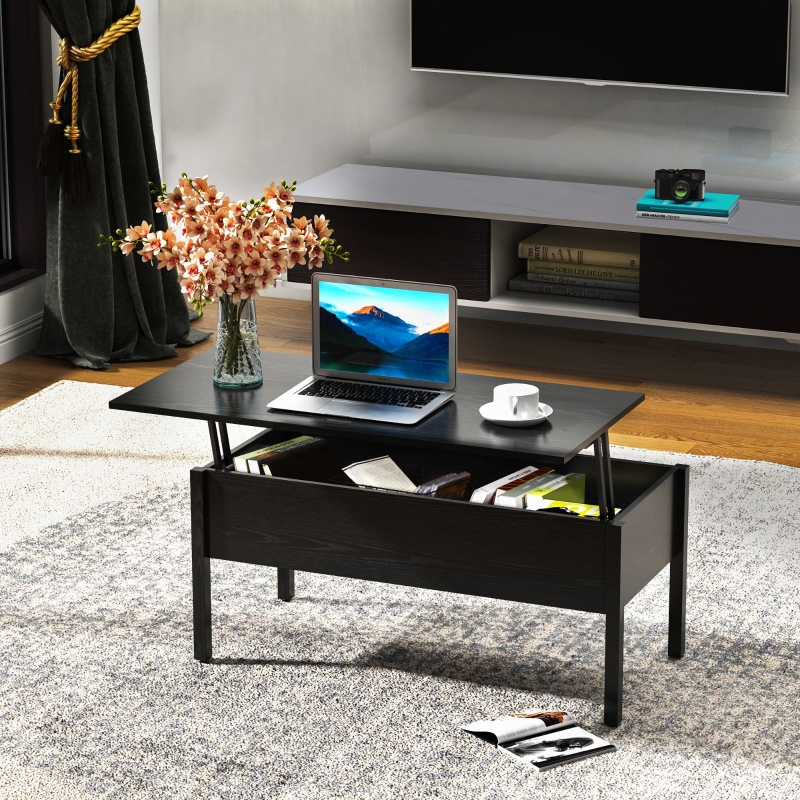 HOMCOM 39" Modern Lift Top Coffee Table Convertible Tea Desk with Hidden Storage Compartment Black