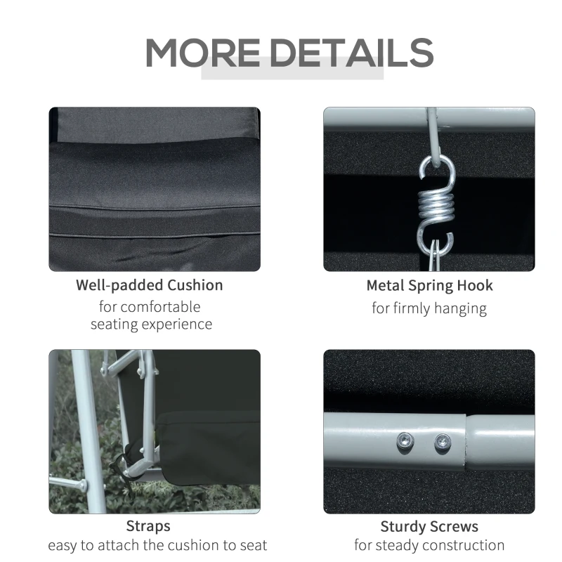 Outsunny Double Outdoor Swing Chair 2 Person Covered Swing Porch Swing w/ Pivot Table and Storage Console, Black