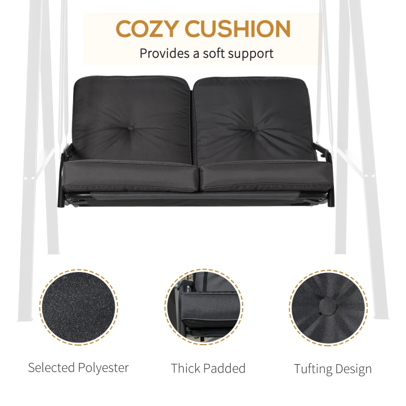 Outsunny 2 Seater Covered Outdoor Swing Chair Porch Swing Bench Lounger Hammock with Removable Cushion Tilt Canopy, Black