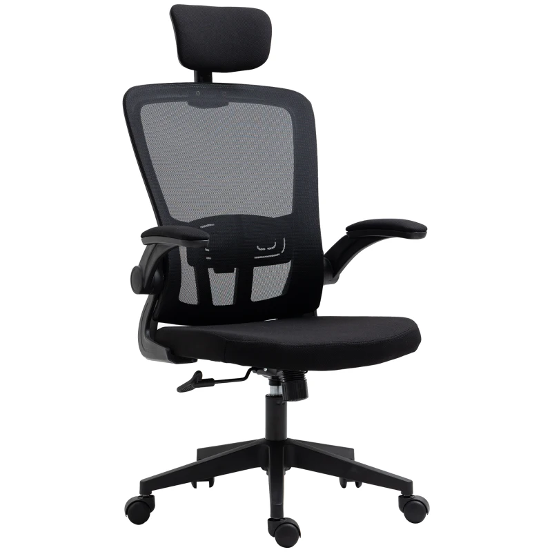 Vinsetto High Back Mesh Chair, Home Office Task Computer Chair with Adjustable Height, Lumbar Back Support, Headrest, and Arms, Black