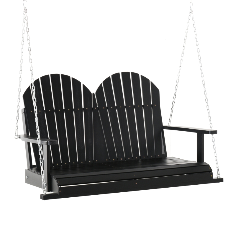 Outsunny 2-Person Outdoor Porch Swing Bench with Solid Wood Design, Southern Style, & Chains Included, Black