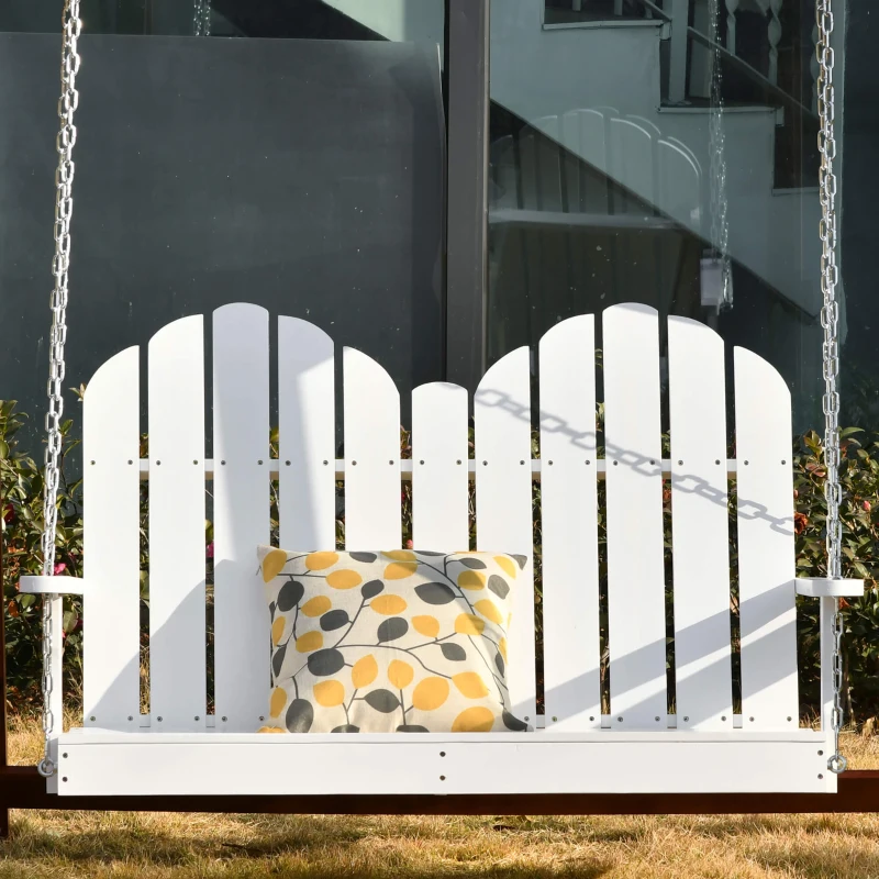 Outsunny 47'' 2-Seater Hanging Porch Swing, Outdoor Patio Swing Bench with Wooden Build, Water-Fighting Protection, & Classic Style, 440 lb Weight Capacity, White