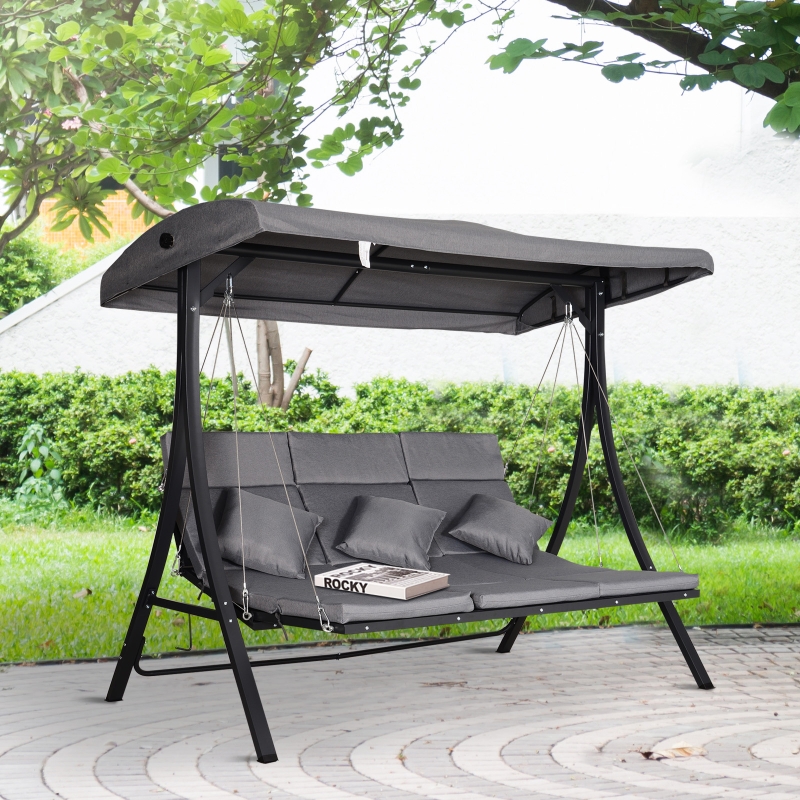 Outsunny Outdoor 3-person Metal Porch Swing Chair Chaise Lounge Bed Patio Garden Poolside