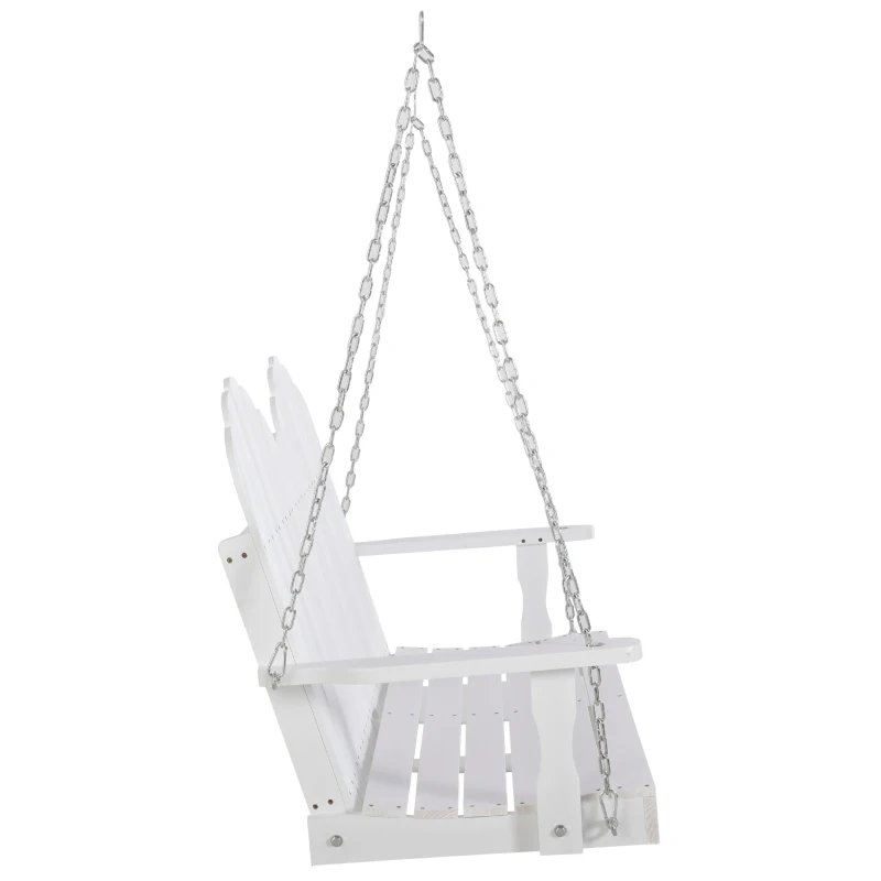 Outsunny 47'' 2-Seater Hanging Porch Swing, Outdoor Patio Swing Bench with Wooden Build, Water-Fighting Protection, & Classic Style, 440 lb Weight Capacity, White