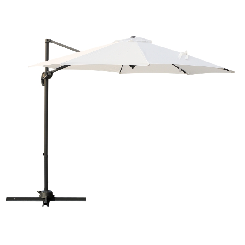 Outsunny Φ9.6' Round Patio Hanging Offset Umbrella Outdoor Cantilever Crank Market Parasol Garden Sun Canopy Shelter 360° Rotation, Cream White